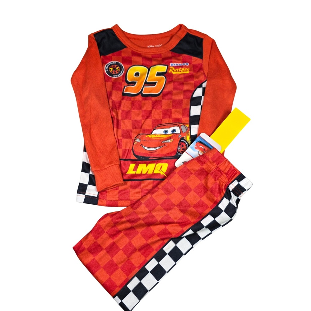 Disney Pixar Cars Lightning McQueen Pajama Set Red Checkered 2pc Boys 5T NWT